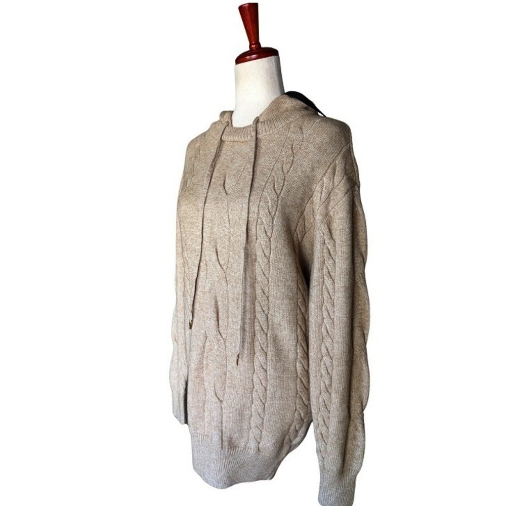 SER.O.YA Women Oatmeal Beige Cable Knit Hooded Sweater Mini Dress XXS New - Picture 4 of 10